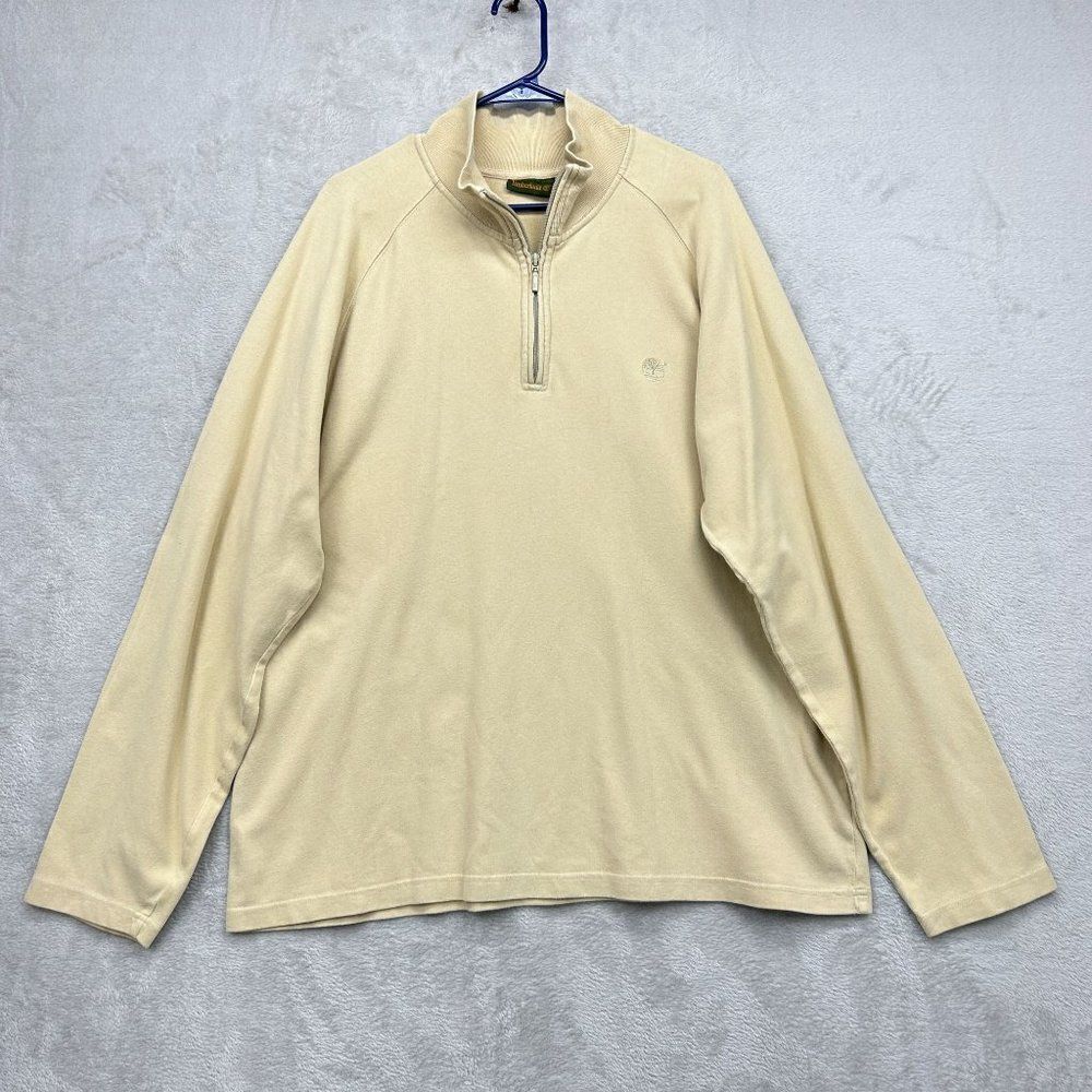 Timberland Mens Classic Tan Cotton Quarter Zip Pullover Fleece Sweatshirt Sz XXL